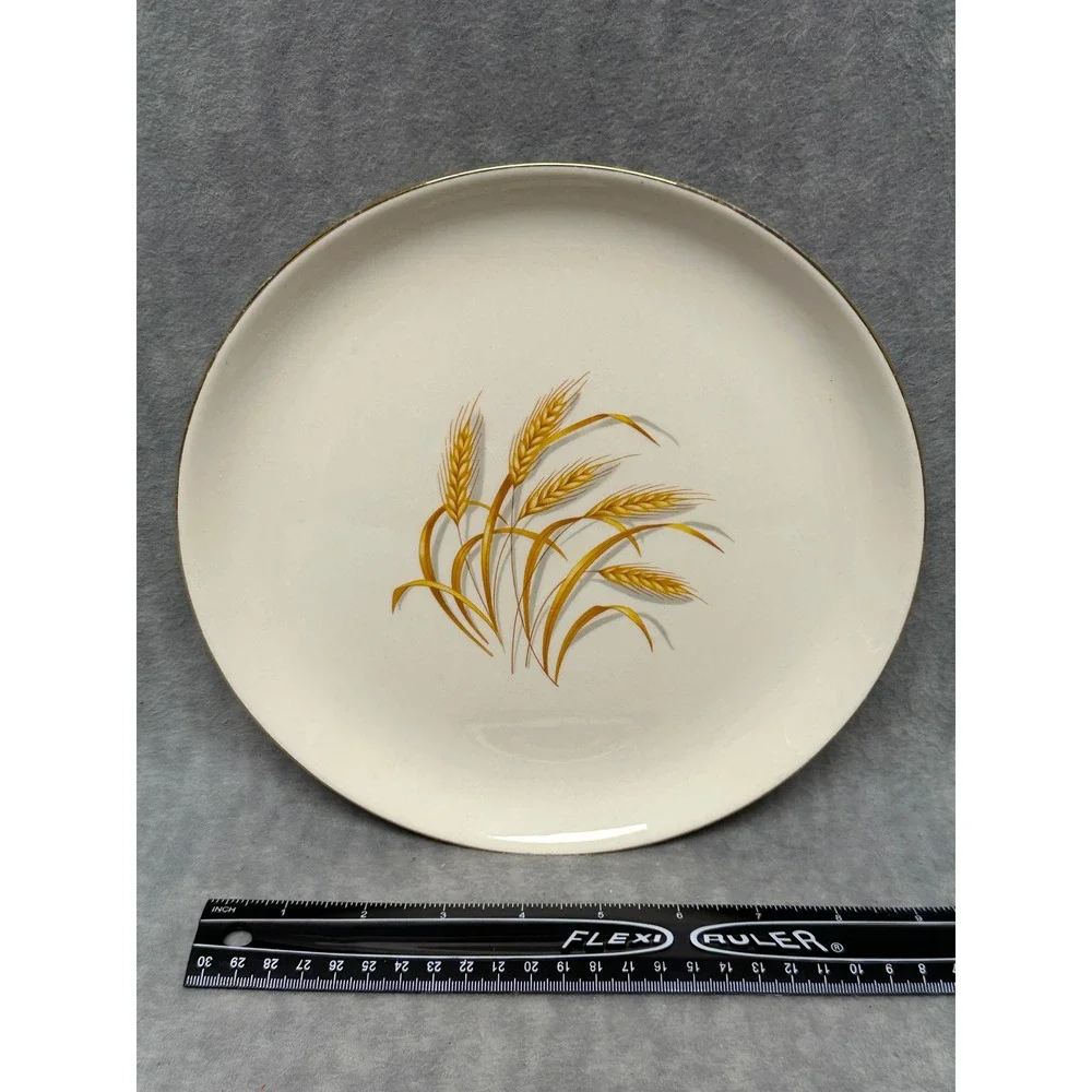 Golden Wheat Dinner Plate Vintage‎ 10in White Excellent 22K Gold Rim USA Made